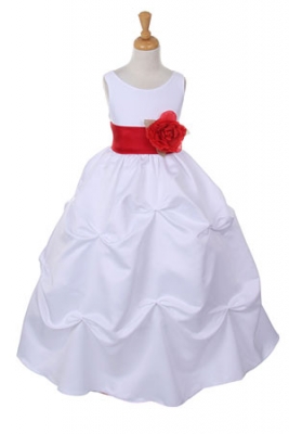 Girls Dress Style 1190- Choice of White or Ivory Dress with Red Sash and Flower