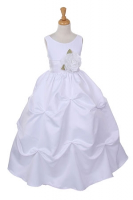 Girls Dress Style 1190- Choice of White or Ivory Dress with White Sash and Flower