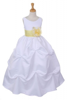 Girls Dress Style 1190- Choice of White or Ivory Dress with Yellow Sash and Flower