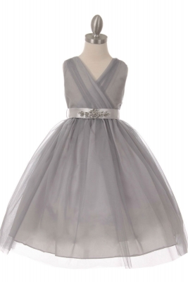 girls grey flower girl dress