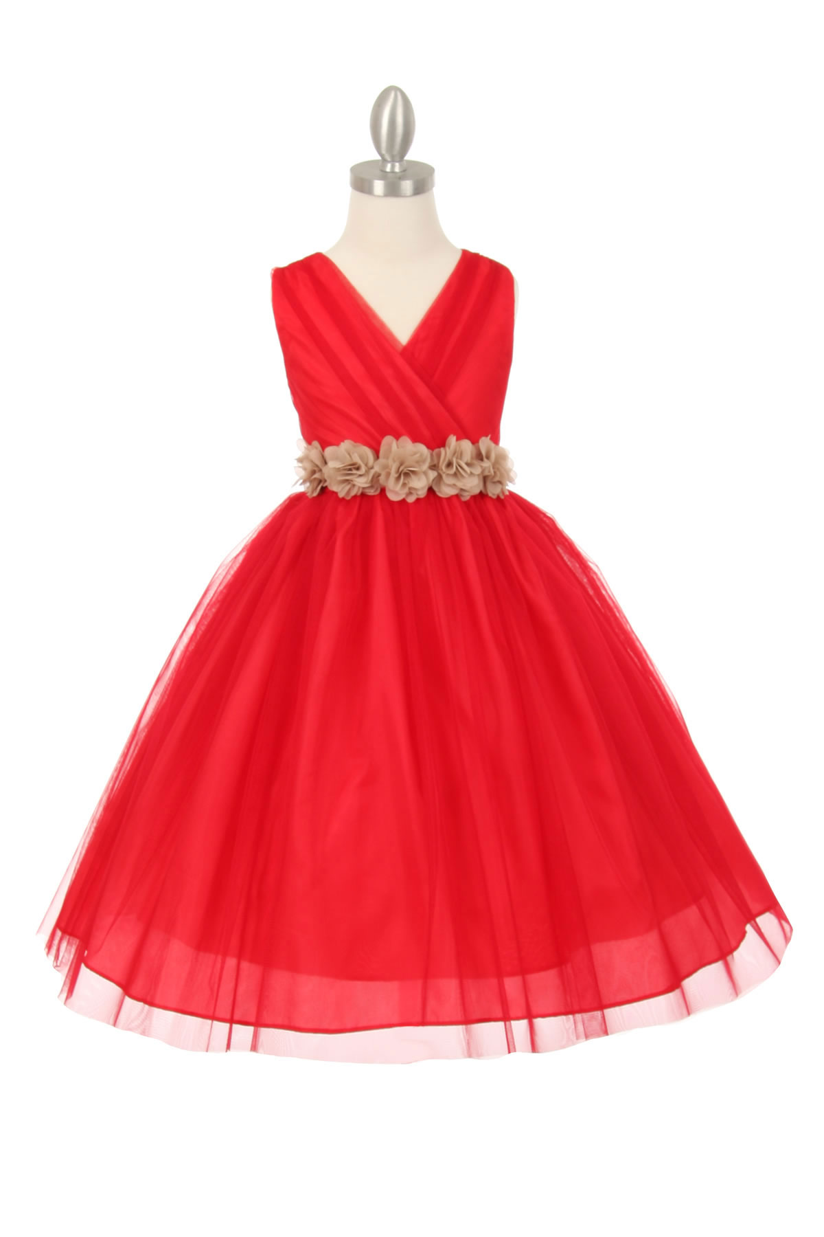 CC_1220RDCH Girls Dress Style 1220 RED Dress with 14 Sash Options