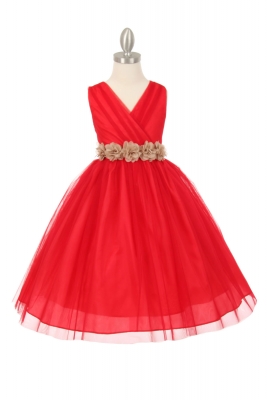 Girls Dress Style 1220 - RED Dress with 14 Sash Options