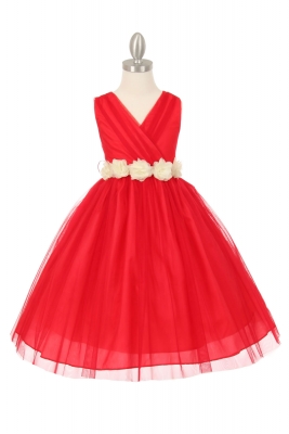 Girls Dress Style 1220 - RED Dress with 14 Sash Options