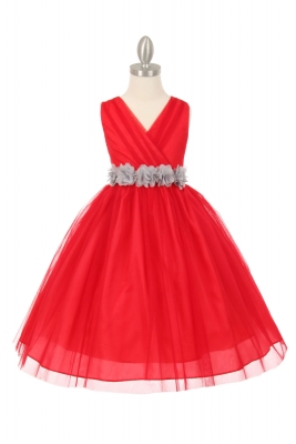 Girls Dress Style 1220 - RED Dress with 14 Sash Options