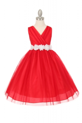 Girls Dress Style 1220 - RED Dress with 14 Sash Options