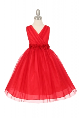 Girls Dress Style 1220 - RED Dress with 14 Sash Options