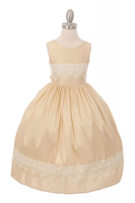Girls Dress Style 1234 - Classic Satin and Lace Dress in Champagne