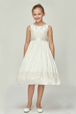 Girls Dress Style 1234 - Classic Satin and Lace Dress in Ivory