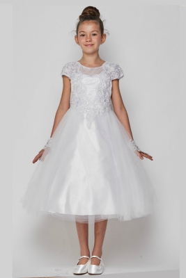 SALE WHITE Short Sleeved Embellished Gown
