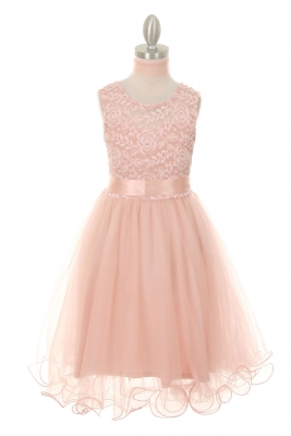 SALE Rose Sleeveless Lace and Tulle Dress with Curly Hem