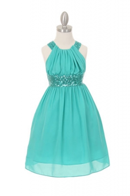 Girls Dress Style 5004- JADE Sleeveless Chiffon and Sequin Dress with Cross Back