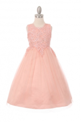 Girls Dress Style 5008 - BLUSH Short Beaded Dress