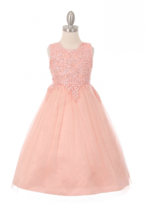 Girls Dress Style 5008 - BLUSH Short Beaded Dress