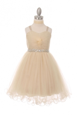 Girls Dress Style 5019 - Champagne Spaghetti Strap Short Tulle Party Dress