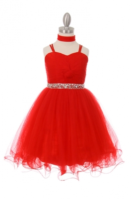 Girls Dress Style 5019 - Red Spaghetti Strap Short Tulle Party Dress