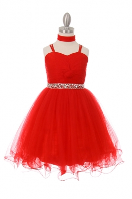 Girls Dress Style 5019 - Red Spaghetti Strap Short Tulle Party Dress