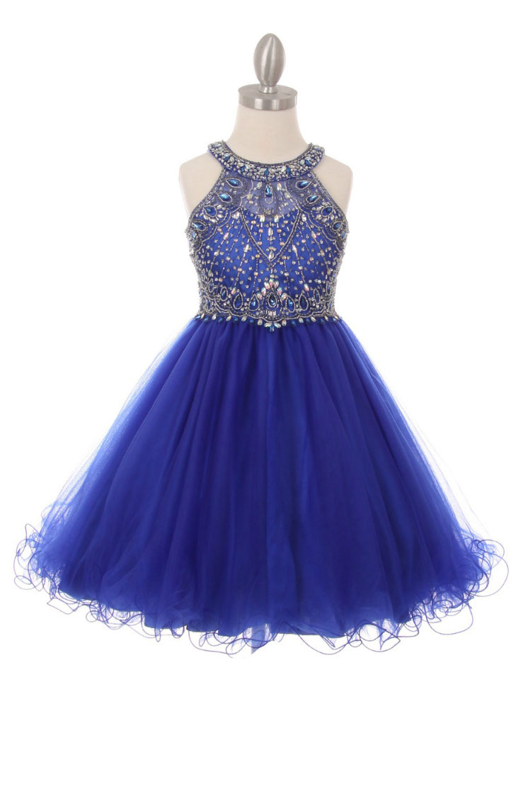 Girls Dress Style 5022 - Sleeveless Embellished Short Party Dress in Royal Blue