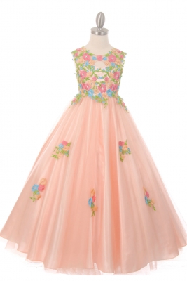 Girls Dress Style 5028 -  Sleeveless Floral Lace and Tulle Dress in Choice of Color