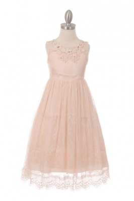 Girls Dress Style 5036 - Sleeveless Lace Dress with Keyhole Back in Choice of Color