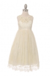 SALE_Ivory Sleeveless Lace Dress with Keyhole Back