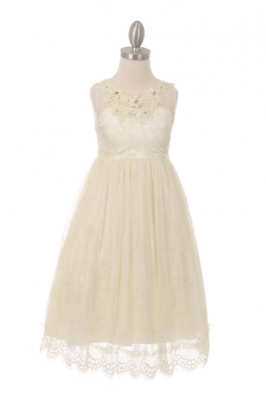 SALE_Ivory Sleeveless Lace Dress with Keyhole Back in Size 12