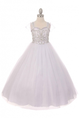Girls Dress Style 5038 - Beaded Gown with Shrug in Choice of Color