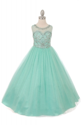 SALE Long Beaded Party Dress in Mint