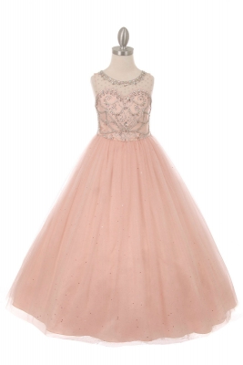 SALE - Long Beaded Party Dress in Blush