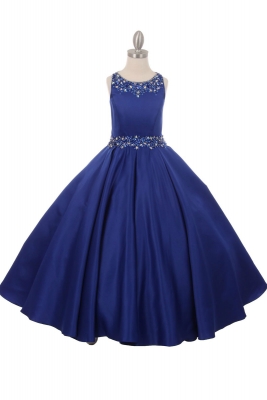 Girls Dress Style 5047 - Royal Blue Satin and Sequin Ball Gown