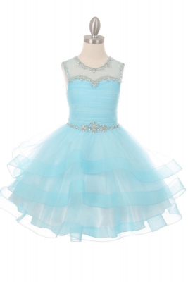 SALE Short Beaded Illusion Neckline Dress in Blue
