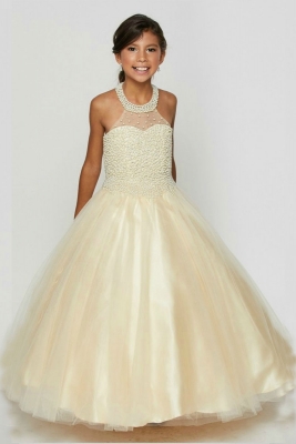 Girls Dress Style 5055 - Pearl Halter Style Long Gown in Choice of Color