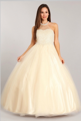 Girls Dress Style 5055 - Pearl Halter Style Long Gown in Choice of Color