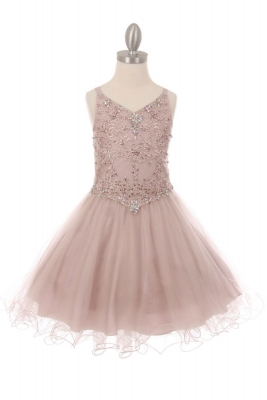 Girls Dress Style 5056 - Short Beaded Dress in Choice of Color
