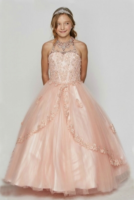 Girls Dress Style 5060 - Beaded Halter Style Long Gown in Choice of Color
