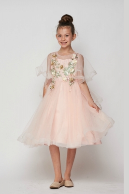 Girls Dress Style 5067 - BLUSH Beaded Bell Sleeved Short Dress