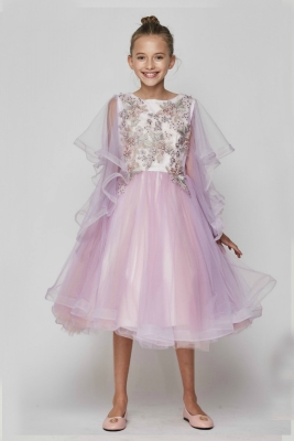 Girls Dress Style 5068 - LAVENDER Beaded Bell Sleeved Short Dress in Choice of Color