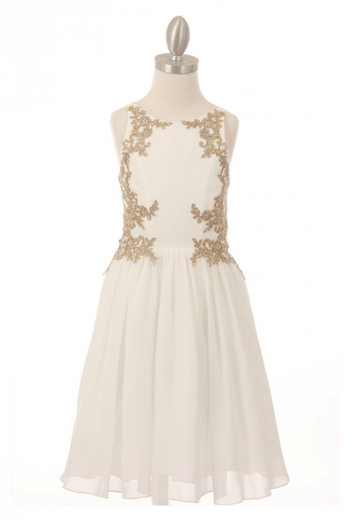 CC_5069OW - Girls Dress Style 5069 - Off White Beaded Sequin Short Dress -  Corset Dresses - Flower Girl Dresses - Flower Girl Dress For Less