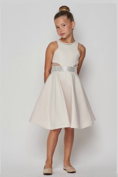 Girls Dress Style 5071 Cream Short Sparkle Dress