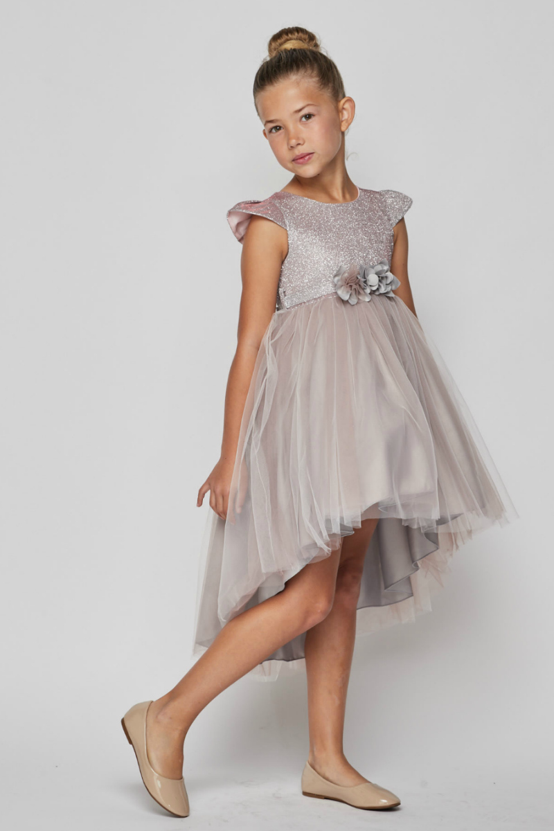 CC_5072MV Girls Dress Style 5072 Short Sleeved High Low Dress in