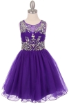 SALE_Girls Dress Style 65007 - PURPLE Sleeveless Dress with Rhinestone Bodice
