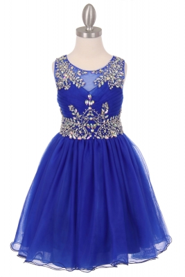 Girls Dress Style 65007 - ROYAL BLUE Sleeveless Dress with Rhinestone Bodice