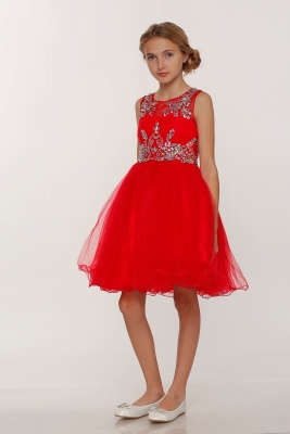Girls Dress Style 65007 -RED Sleeveless Dress with Rhinestone Bodice