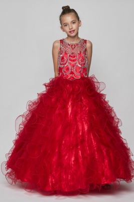 Girls Dress Style 8001 - Beaded Layered Organza Gown in Choice of Color