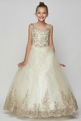 Girls Dress Style 8004 - Beaded with Embroidered Hemline Gown in Choice of Color