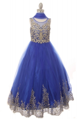 Girls Dress Style 8004 - Beaded with Embroidered Hemline Gown in Choice of Color