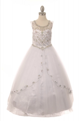 White Beaded Layered Organza Gown