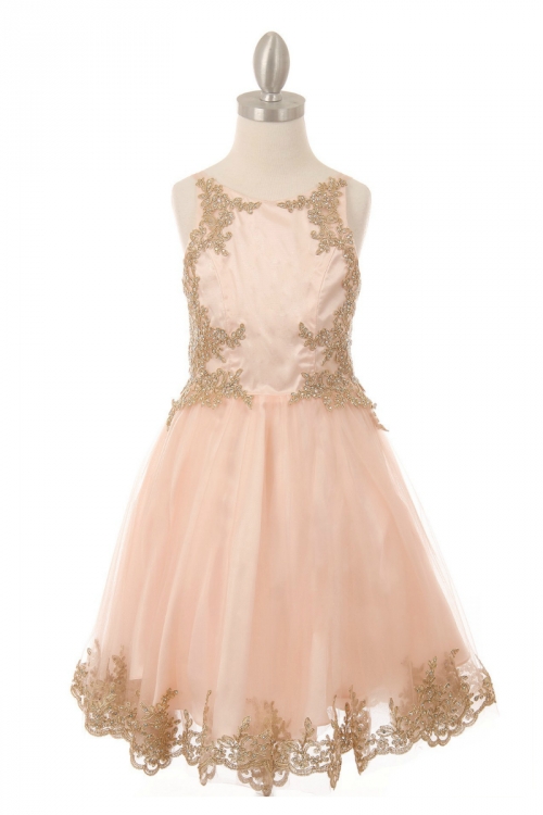 CC_8503BL Girls Dress Style 8503 Blush Beaded Sequin Short - Main Image