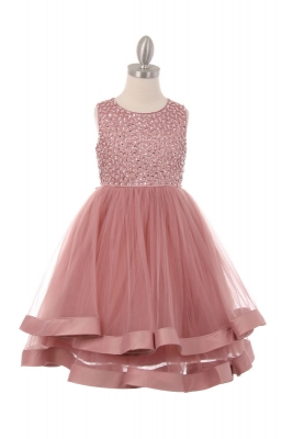 Girls Dress Style 9031 - Sequin and Tulle Dress in Mauve