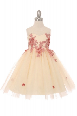 Girls Dress Style 9035 - Short Floral Embellished Gown in Champagne Rose