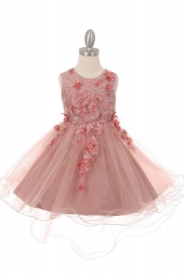 Dusty Rose Short High Low Floral and Tulle Dress